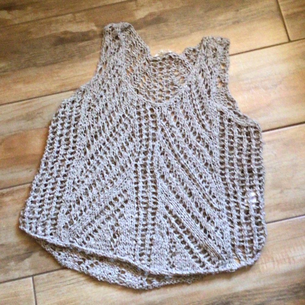 Eileen Fisher Beige Crochet Sleeveless Knit Top - Lightweight Summer Layer